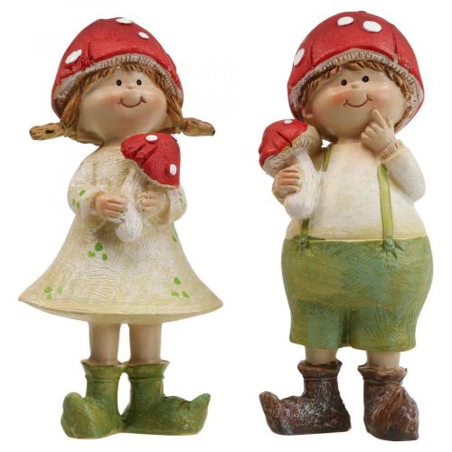 Floristik24 Bambini autunnali figure decorative ragazzo e ragazza funghi bambini 2 pezzi