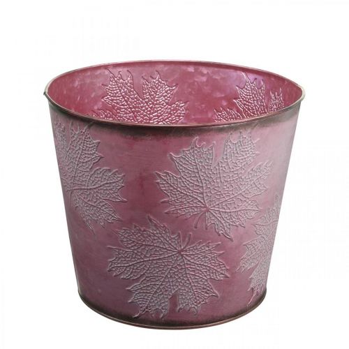 Prodotto Vaso autunnale, secchio per piante, decorazione in metallo con foglie rosso vino Ø25,5cm H22cm