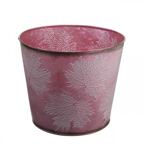 Floristik24 Vaso autunnale, secchio per piante, decorazione in metallo con foglie rosso vino Ø25,5cm H22cm