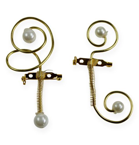 Floristik24 Spilla nuziale con perle, oro 8 cm 24 pz
