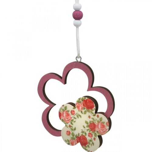 Prodotto Ciondolo primaverile, fiore cuore farfalla, decorazione in legno con motivo floreale H8,5/9/7,5 cm 6 pz