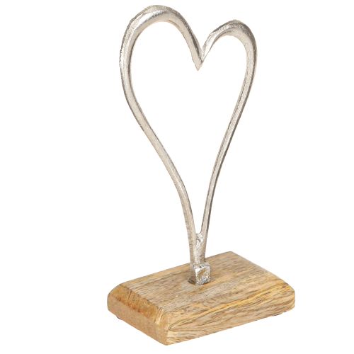 Floristik24 Decorazione a forma di cuore in metallo con base in legno naturale argento H15,5cm 3 pezzi