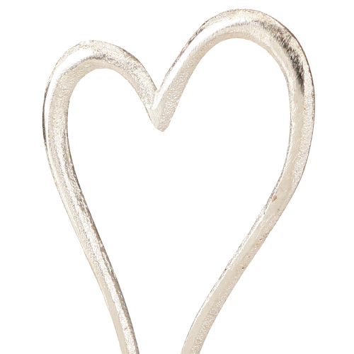 Floristik24 Decorazione a forma di cuore in metallo con base in legno naturale argento H15,5cm 3 pezzi