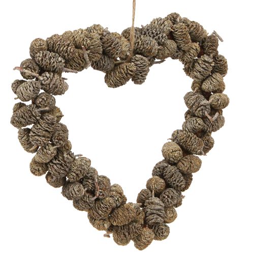 Decorazione a forma di cuore cono di ontano bianco lavato 24cm