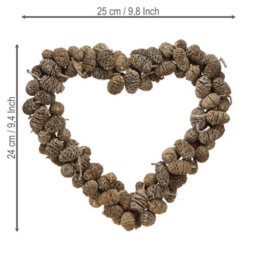 Prodotto Decorazione a forma di cuore cono di ontano bianco lavato 24cm