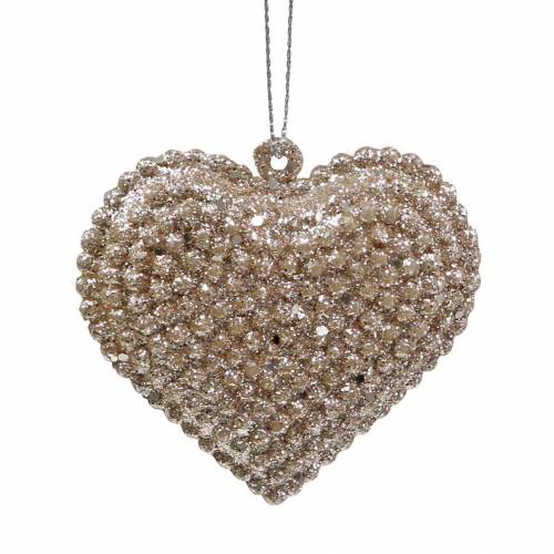 Floristik24 Cuore glitterato per appendere champagne 6 cm x 6,5 cm 12 pezzi