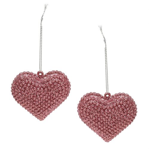 Floristik24 Cuore rosa da appendere con mica 6,5 cm x 6,5 cm 12 pezzi