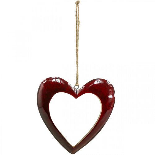 Floristik24 Cuore in legno, cuore decorativo da appendere, decorazione cuore rosso H15cm