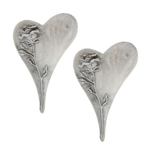Floristik24 Cuore con rosa grigia 16,5 cm x 10 cm 2 pz
