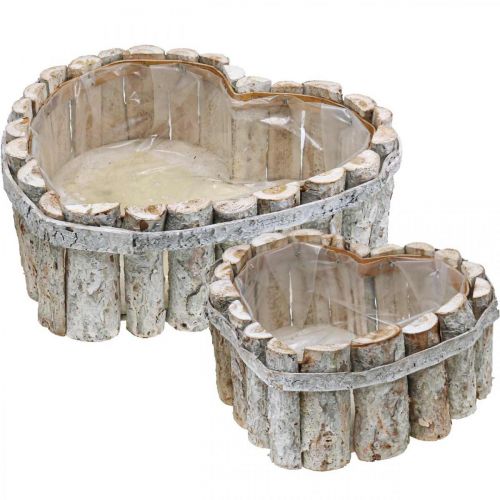 Floristik24 Ciotola per piante, fioriere in legno, cuore per piantare B29/20,5 cm H10/9 cm set di 2