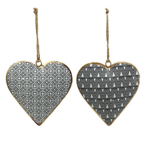 Floristik24 Cuore per appendere in bianco e nero con motivo 10 cm 3 pezzi