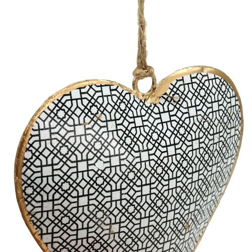 Floristik24 Cuore per appendere in bianco e nero con motivo 10 cm 3 pezzi