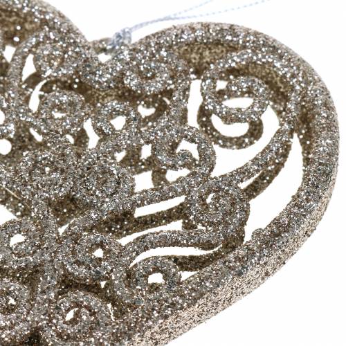 Floristik24 Addobbi per l'albero di Natale cuore champagne glitter 10cm 12 pezzi