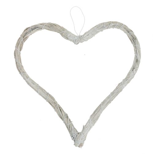 Floristik24 Bast cuore da appendere bianco 20cm 6pz