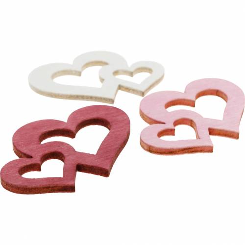 Floristik24 Cuori in legno, articoli sparsi per la decorazione della tavola, San Valentino, decorazioni nuziali, cuore doppio 72 pz