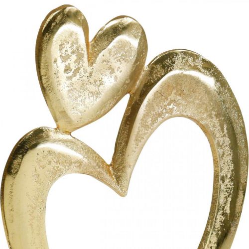 Floristik24 Cuore in metallo dorato, cuore decorativo su legno di mango, decorazione da tavola, doppio cuore, San Valentino
