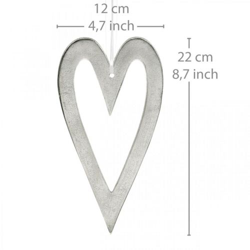 Floristik24 Cuore decorativo per appendere decorazioni nuziali in alluminio argento 22 × 12 cm