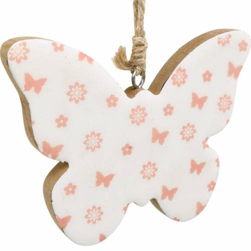 Floristik24 Decorazione da appendere cuore fiore farfalla bianca, rosa legno decorazione primaverile 6 pezzi