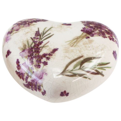 Prodotto Decorazione a forma di cuore Decorazione in ceramica Lavanda Decorazione da tavolo Gres 8,5 cm 3 pezzi