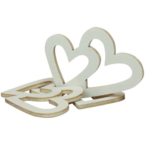 Prodotto Decorazione a forma di cuore decorazione a dispersione doppi cuori decorazione in legno crema 4,5 cm 48 pezzi