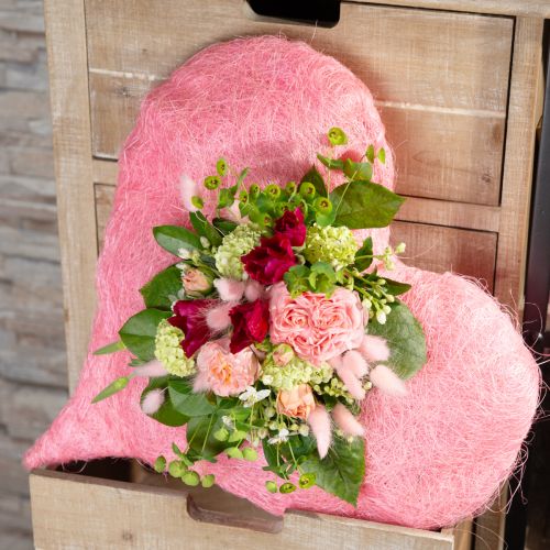 Floristik24 Decorazione cuore con fibre di sisal Cuore in sisal rosa chiaro 40x40cm