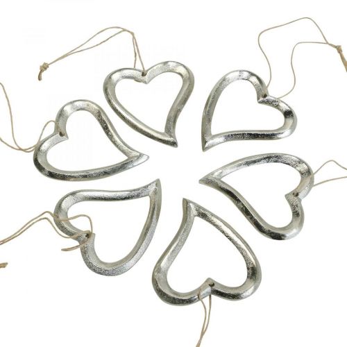 Prodotto Decorazione cuore da appendere cuore in metallo argento 7,5 × 8,5 cm 6 pezzi