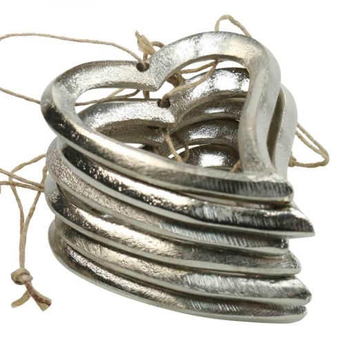 Floristik24 Decorazione cuore da appendere cuore in metallo argento 7,5 × 8,5 cm 6 pezzi