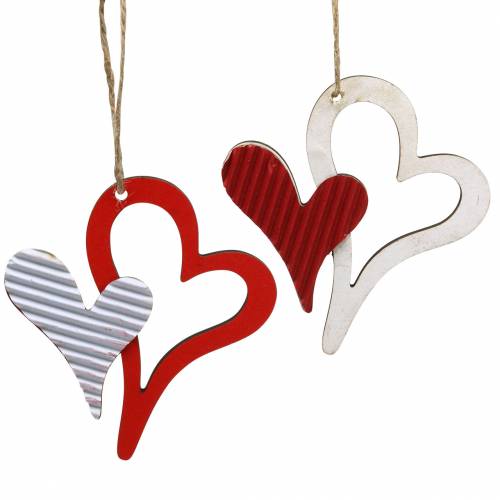 Floristik24 Ciondolo cuore in legno rosso, bianco 8 cm 24 pz