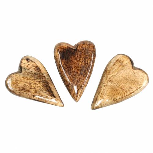 Floristik24 Cuori in legno di mango smaltato naturale 6,2–6,6 cm × 4,2–4,7 cm 16 pezzi