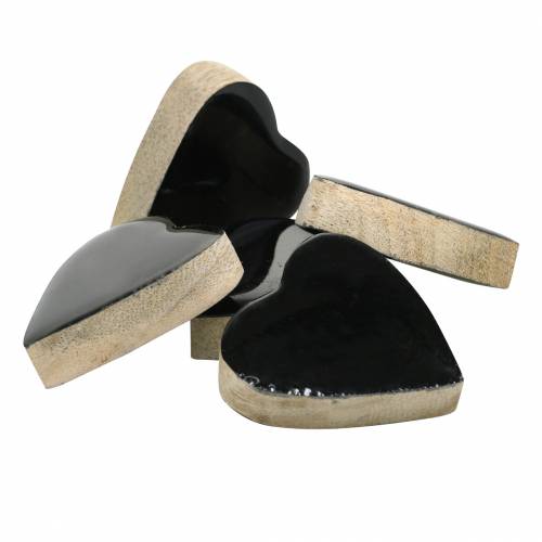 Floristik24 Cuori in legno di mango smaltato naturale, nero 4,3 cm × 4,6 cm 16 pezzi