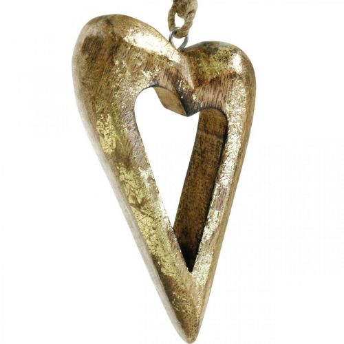 Floristik24 Cuore decorativo, legno di mango effetto oro, decorazione in legno da appendere 13,5 cm × 7 cm 4 pezzi