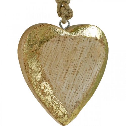 Floristik24 Cuori da appendere, legno di mango, decoro in legno effetto oro 8,5 cm × 8 cm 6 pezzi