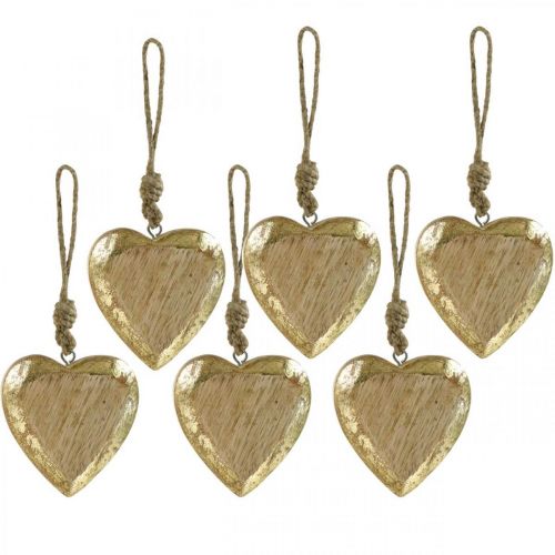 Floristik24 Cuori da appendere, legno di mango, decoro in legno effetto oro 8,5 cm × 8 cm 6 pezzi