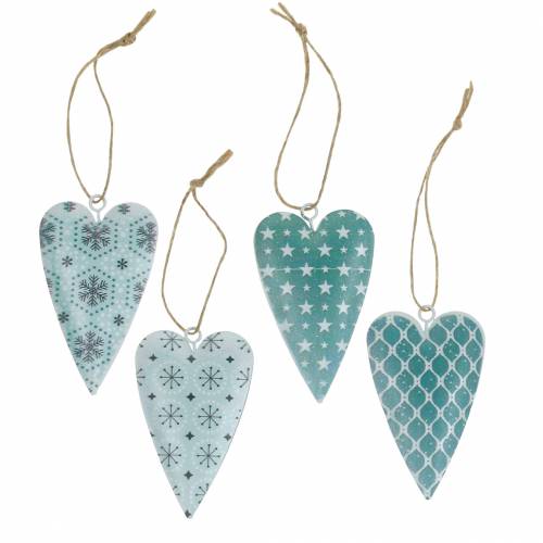 Floristik24 Appendiabiti decorativo cuore in metallo verde bianco vintage 3,5x6,5 cm 12 pezzi