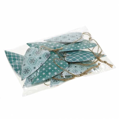 Floristik24 Appendiabiti decorativo cuore in metallo verde bianco vintage 3,5x6,5 cm 12 pezzi