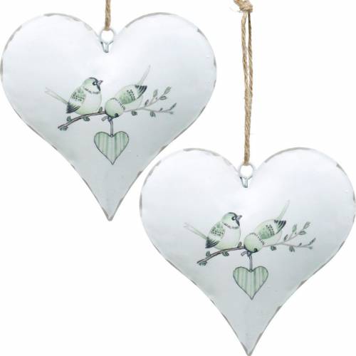 Floristik24 Appendino decorativo cuore con motivo uccellino, decoro cuore per San Valentino, ciondolo in metallo a forma di cuore 4 pezzi
