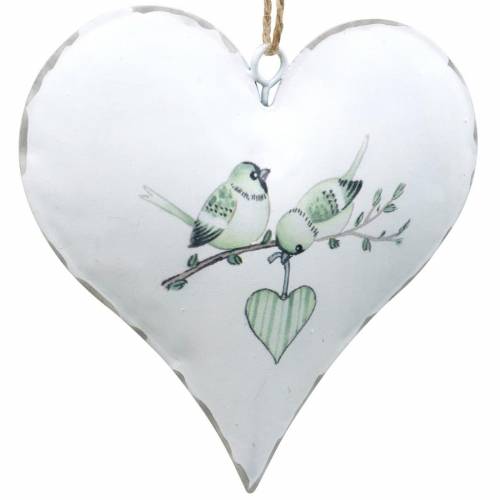 Floristik24 Appendino decorativo cuore con motivo uccellino, decoro cuore per San Valentino, ciondolo in metallo a forma di cuore 4 pezzi