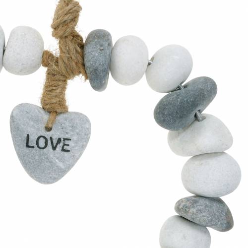 Floristik24 Cuore da appendere “Love” in ciottoli di fiume Natura, grigio/bianco Ø18cm 1 pz