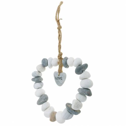 Floristik24 Cuore da appendere “Love” in ciottoli di fiume Natura, grigio/bianco Ø18cm 1 pz