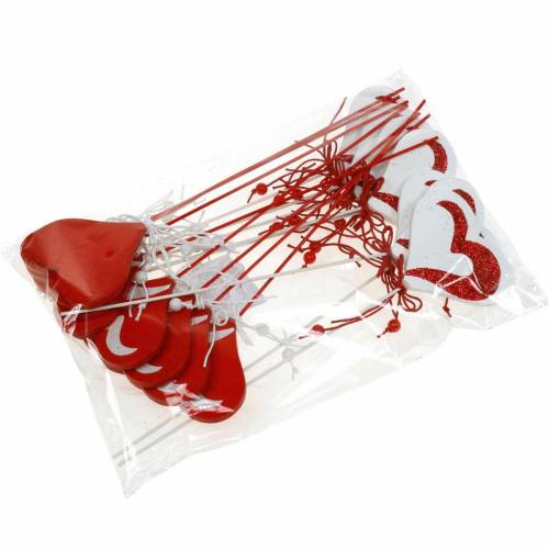 Prodotto Cuore su bastoncino cuore decorativo rosso, bianco tappo decorativo San Valentino 16 pz