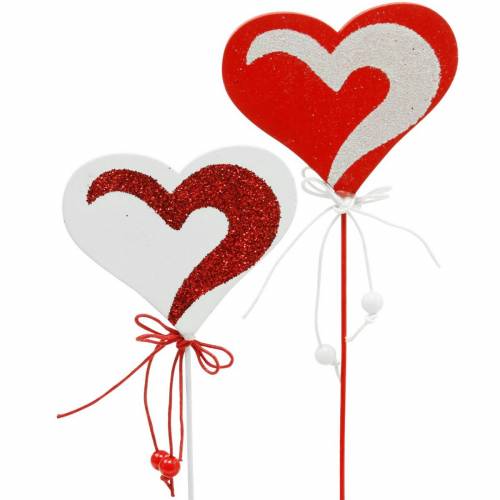 Floristik24 Cuore su bastoncino cuore decorativo rosso, bianco tappo decorativo San Valentino 16 pz