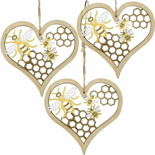 Floristik24 Cuore decorativo api giallo, cuore in legno dorato per appendere decorazioni estive 6pz