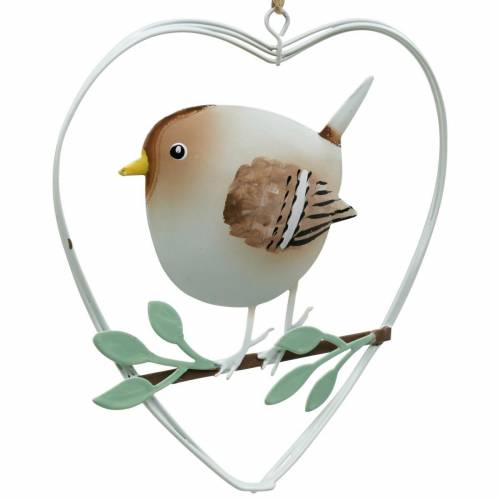 Floristik24 Ciondolo cuore con passeri, decorazione primaverile, cuore in metallo, San Valentino, cuore uccello 4pz