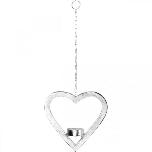 Prodotto Portacandela nel cuore, decorazione candela da appendere, matrimonio, decorazione dell&#39;Avvento in metallo argento H17.5cm