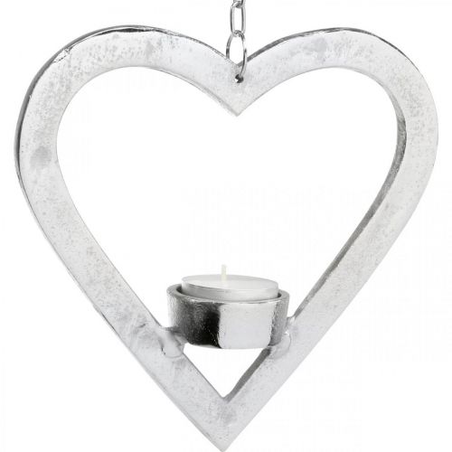 Prodotto Portacandela nel cuore, decorazione candela da appendere, matrimonio, decorazione dell'Avvento in metallo argento H17.5cm