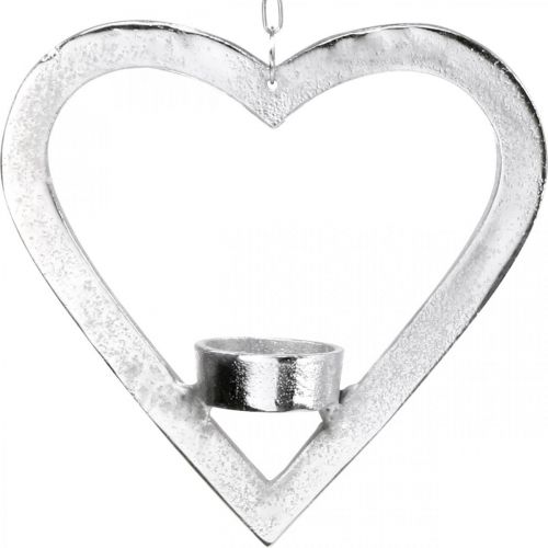 Portacandela nel cuore, decorazione candela da appendere, matrimonio, decorazione dell&#39;Avvento in metallo argento H17.5cm