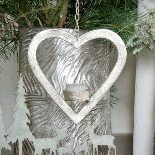 Prodotto Portacandela nel cuore, decorazione candela da appendere, matrimonio, decorazione dell'Avvento in metallo argento H17.5cm