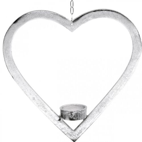 Floristik24 Cuore da appendere, portacandelina per l&#39;Avvento, addobbo matrimonio metallo argento H24cm