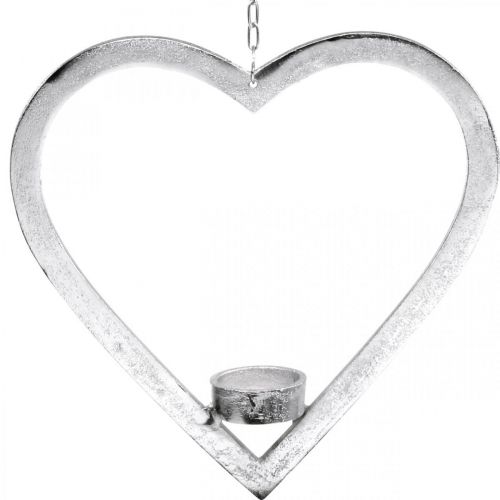 Cuore da appendere, portacandelina per l&#39;Avvento, addobbo matrimonio metallo argento H24cm