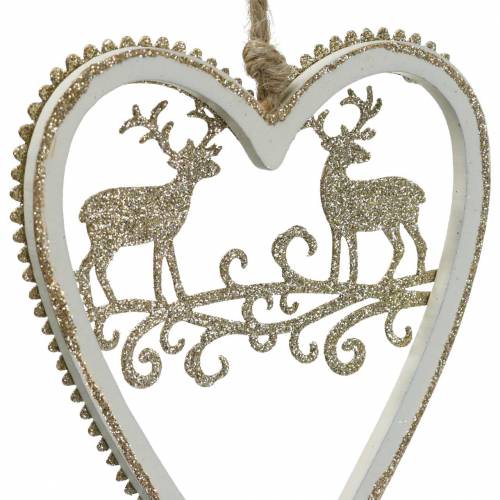 Prodotto Cuori da appendere con intarsio in legno, plastica bianco, dorato, Ø9,2 cm H12 cm 4 pz